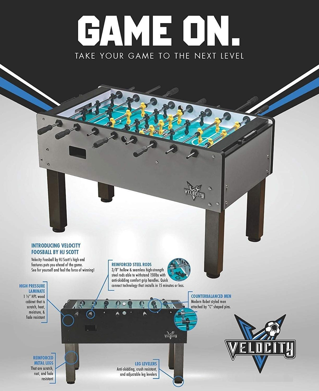 56" HJ Scott® Velocity Foosball Table