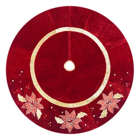 Christmas - 48" Burgundy Applique And Embroidered Velvet Christmas Tree Skirt