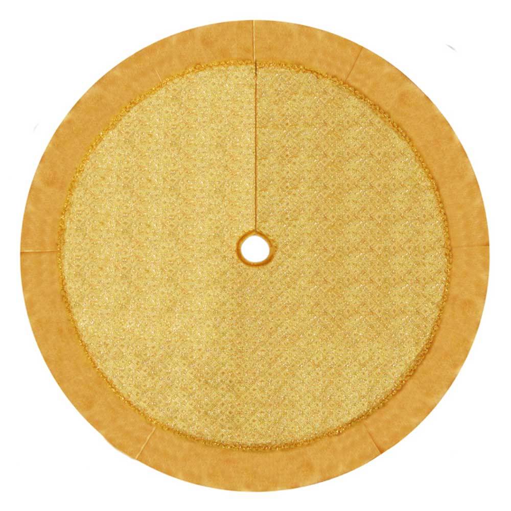Christmas - 48" Gold Glitter Print Organza Christmas Tree Skirt
