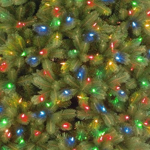 Artificial tree pre-lit with dual lights. Lights change from warm white to multi-colored.