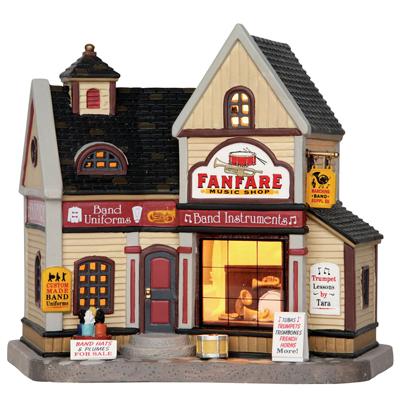Christmas - Lemax Caddington Village Lighted Building: Fanfare Music Shop #65128