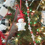 9' Red, White and Silver Iridescent Beaded Hand-Strung Bead Garland
