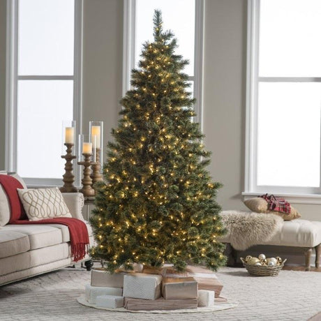 Pre-lit artificial tree. Lights are clear.