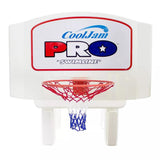 Poolside basketball hoop.