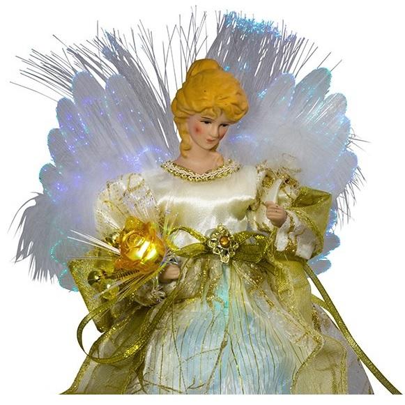 Fiber Optic Ivory and Gold Color-Changing LED Angel Tree Topper