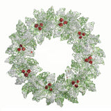 5" Vintage Green Glitter Holly Wreath Ornament