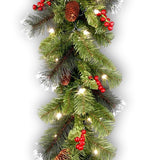 9' Classic Spruce Pre-Lit Garland with Frosted Tips, Berries and Pine Cones