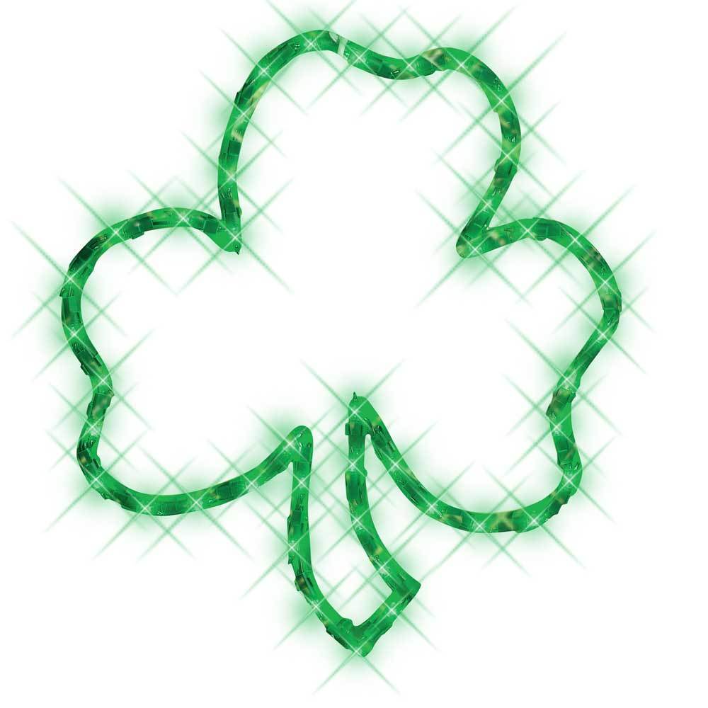 Lighted silhouette shaped like a green shamrock.