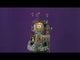 Polyresin building for a Lemax display. Designed to look like a tall, brick castle and clock tower. There are witches flying above. There are monsters and witches around the building.