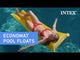 Neon colored inflatable pool mat.