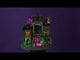 Polyresin building for a Lemax display. Designed to look like a large, brick hotel. There's a Grim Reaper on the roof along with an hourglass statue and a lock and key statue. Inside the large window, you can see people walking up stairs.