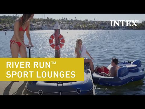 Blue and white inflatable connectable lounge.