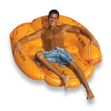 Yellow pool inflatable shaped like a baseball glove.
