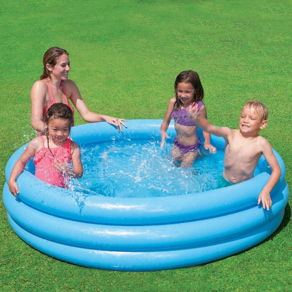 Blue inflatable kiddie pool.