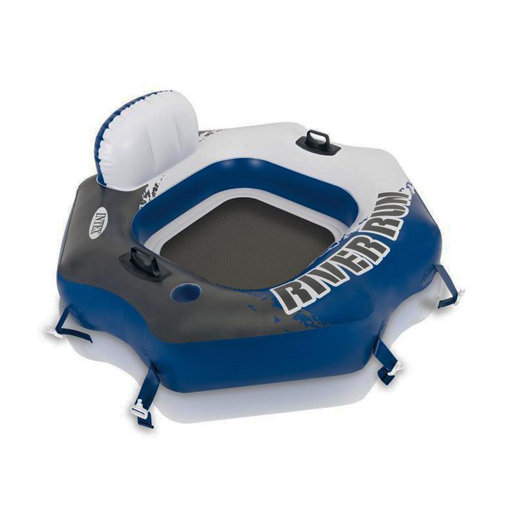 Blue and white inflatable connectable lounge.